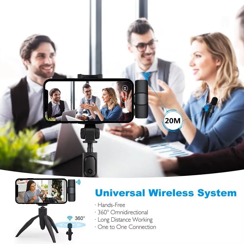 Wireless Lavalier Microphone Mini Portable Audio Video Recording Mic for iPhone Android Live Broadcast Gaming - Euroshomédia