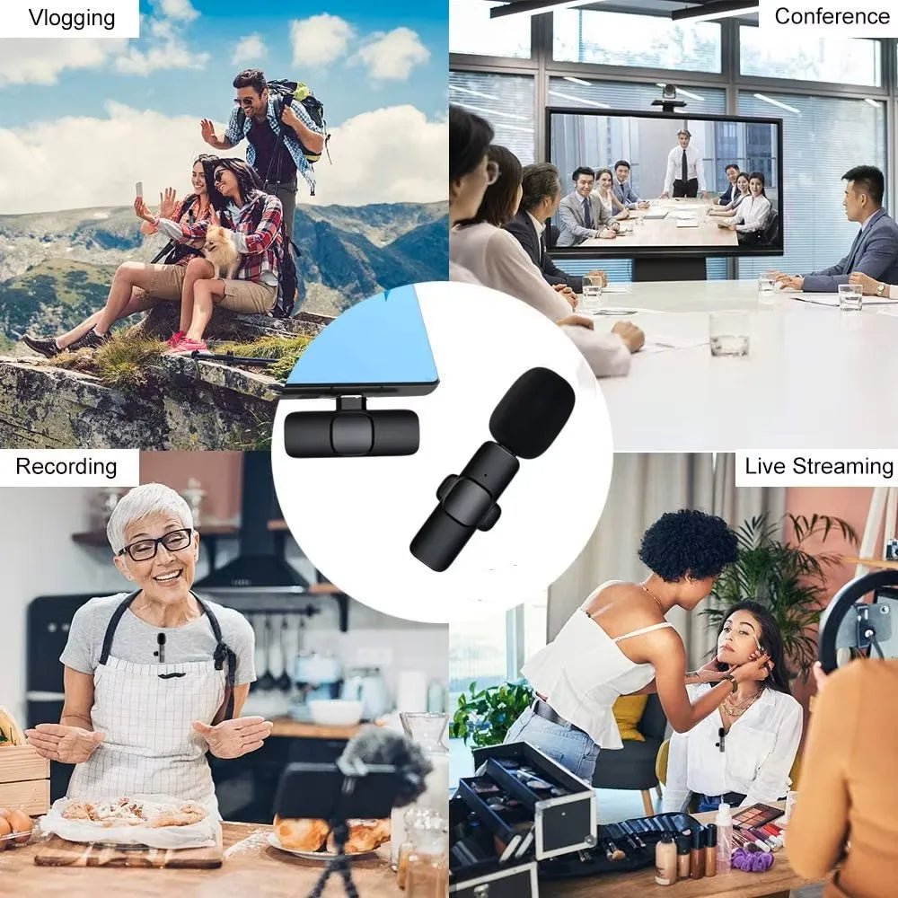 Wireless Lavalier Microphone Mini Portable Audio Video Recording Mic for iPhone Android Live Broadcast Gaming - Euroshomédia