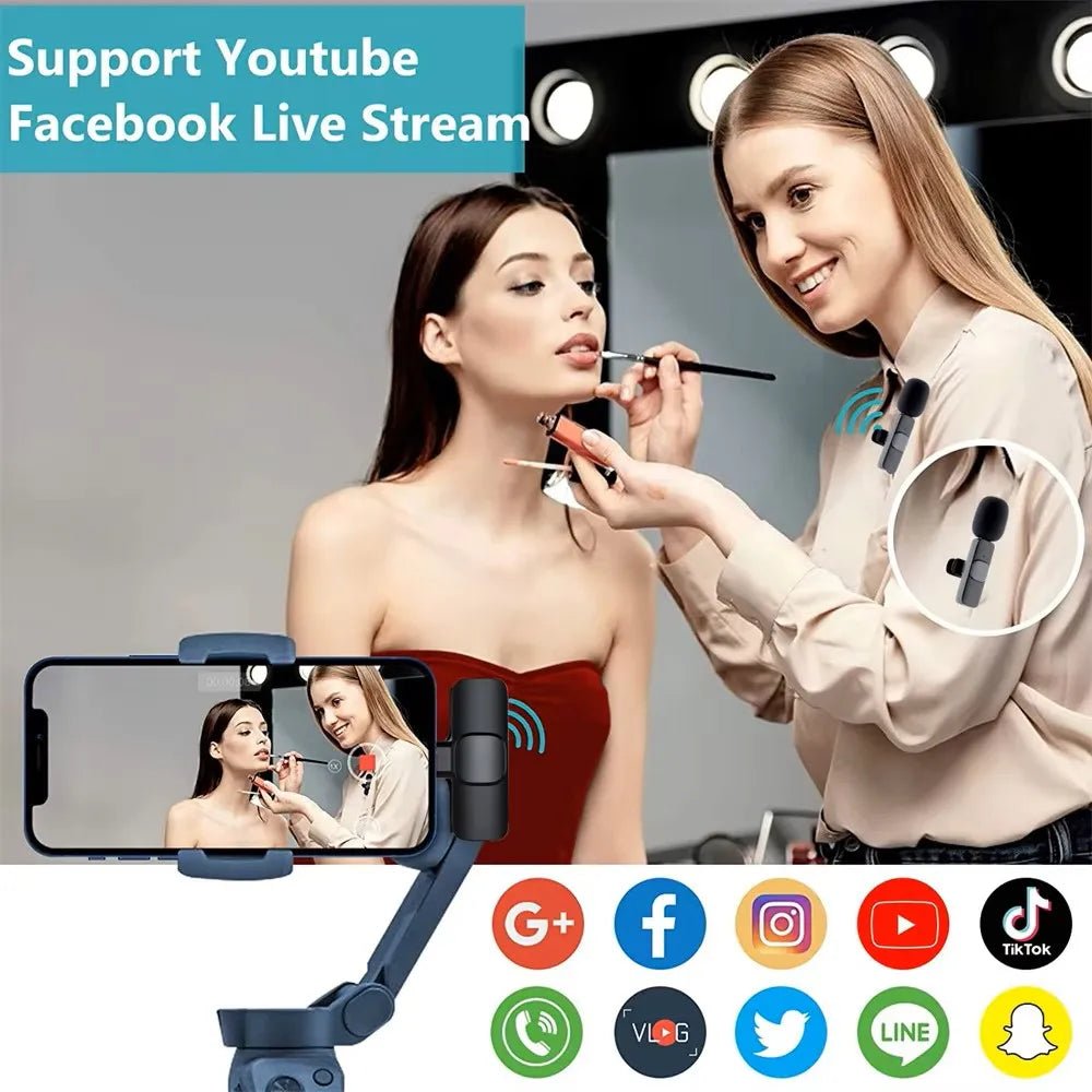 Wireless Lavalier Microphone Mini Portable Audio Video Recording Mic for iPhone Android Live Broadcast Gaming - Euroshomédia