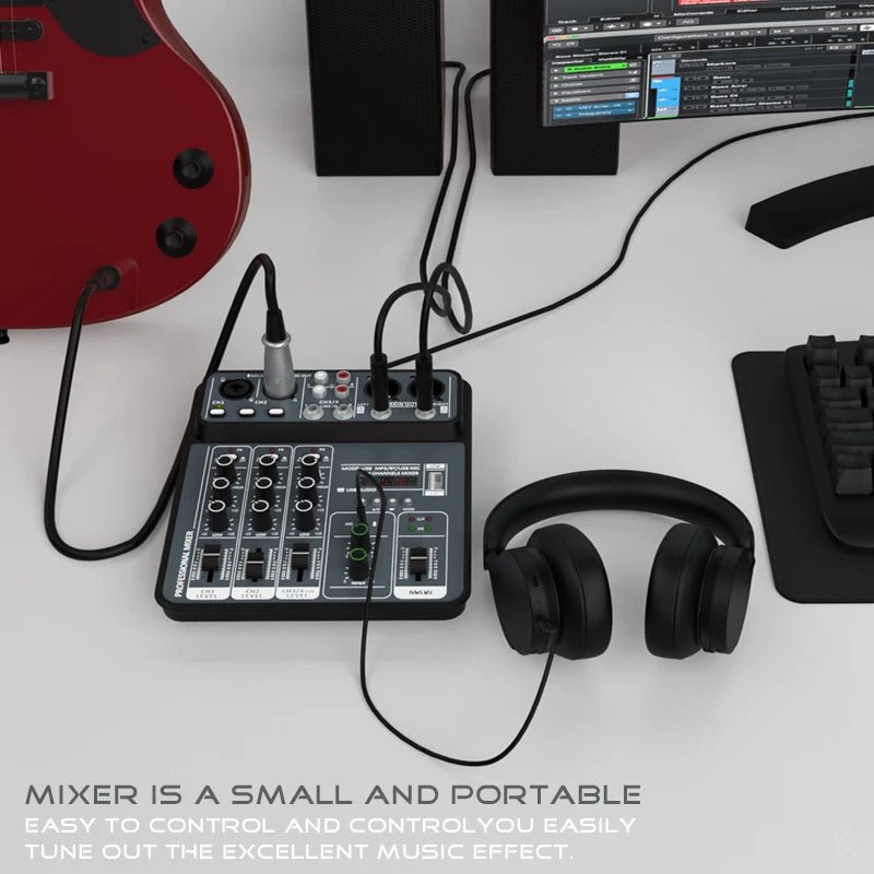 4 Channel Audio Mixer 48V Phantom Power USB Studio Sound Mixers Bluetooth DJ Console Mixing for Karaok - Euroshomédia